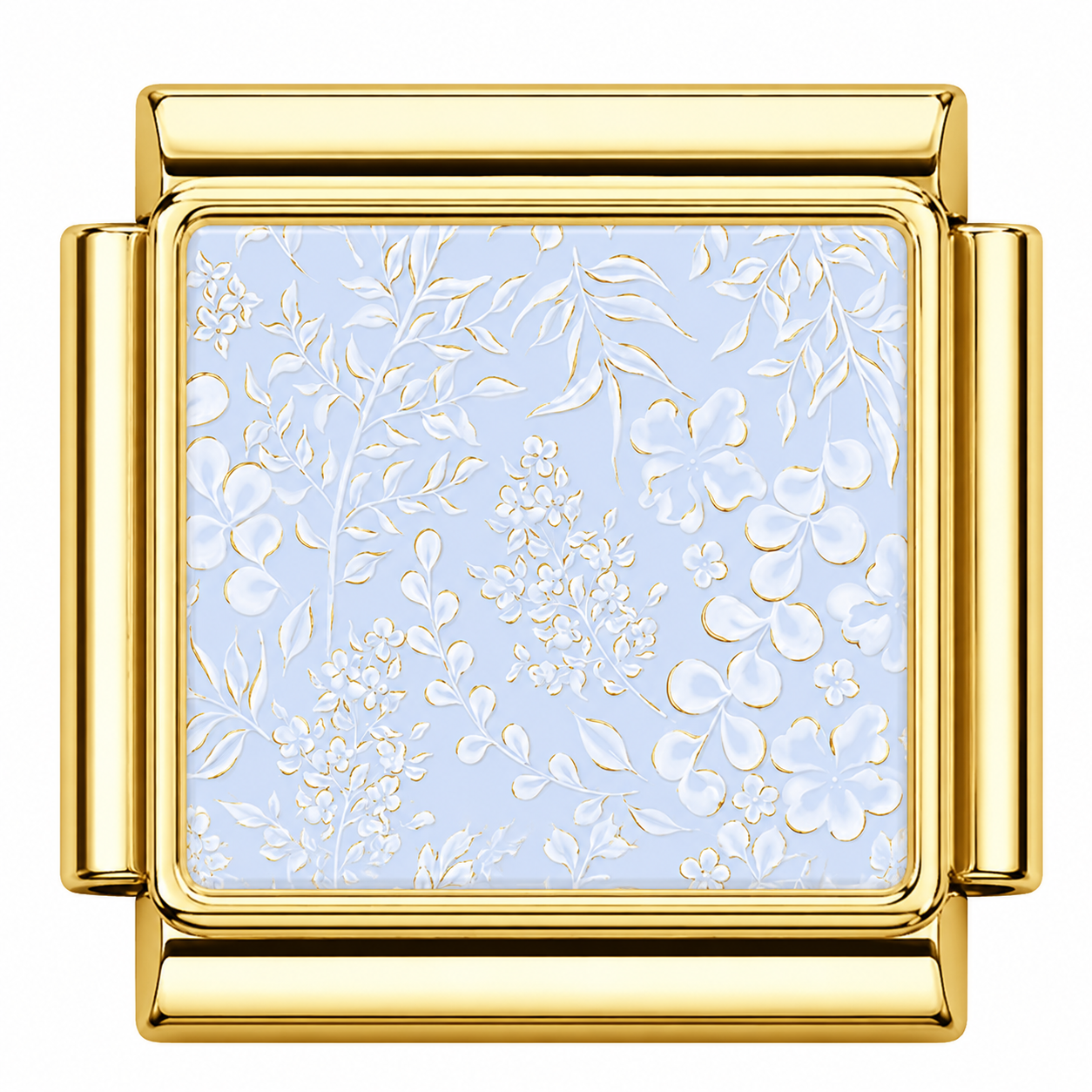 Light blue floral pattern Italian Charm — Gold