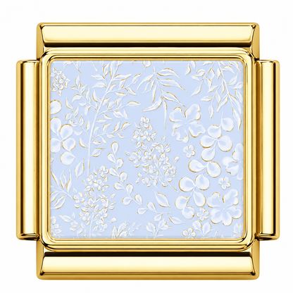 Light blue floral pattern Italian Charm — Gold