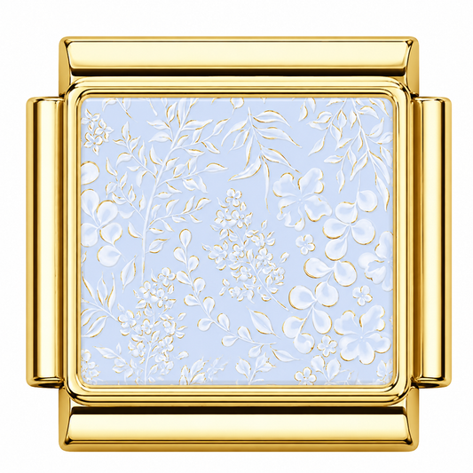 Light blue floral pattern Italian Charm — Gold