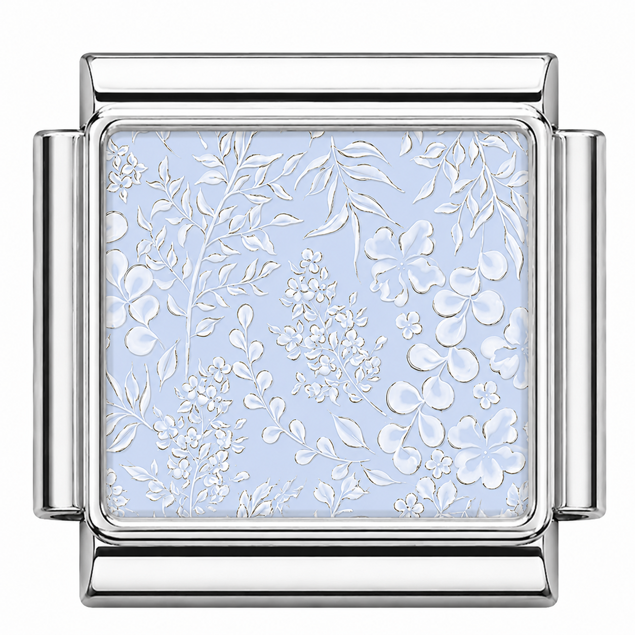 Light blue floral pattern Italian Charm — Silver