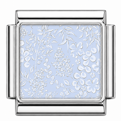 Light blue floral pattern Italian Charm — Silver