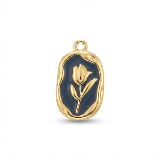 Navy Enamel Tulip Medallion Charm