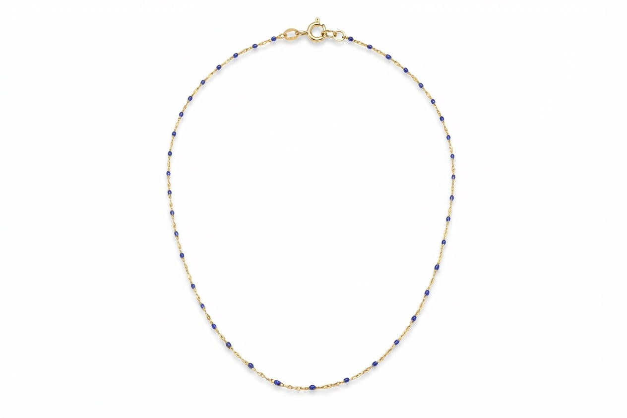 Cobalt Enamel Gold Necklace