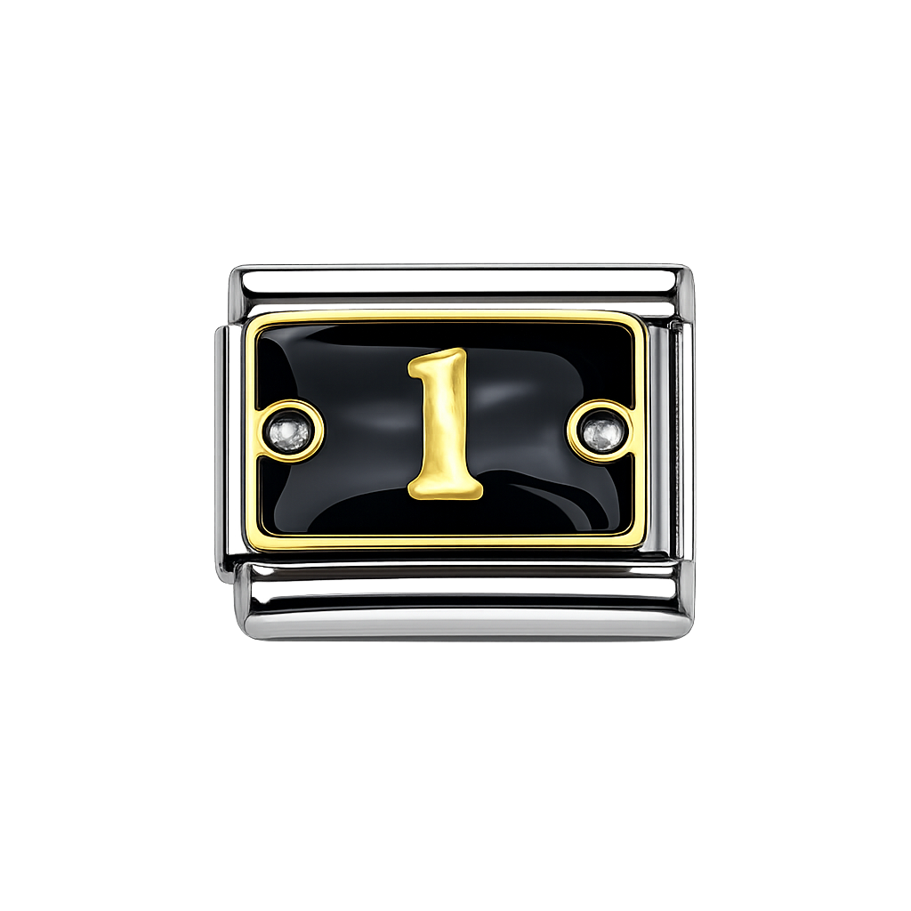Number 1 (black background) Italian Charm — Silver