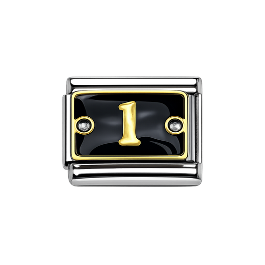 Number 1 (black background) Italian Charm — Silver