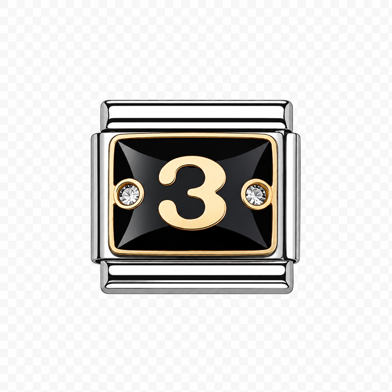 Number 3 with black background Italian Charm — Silver
