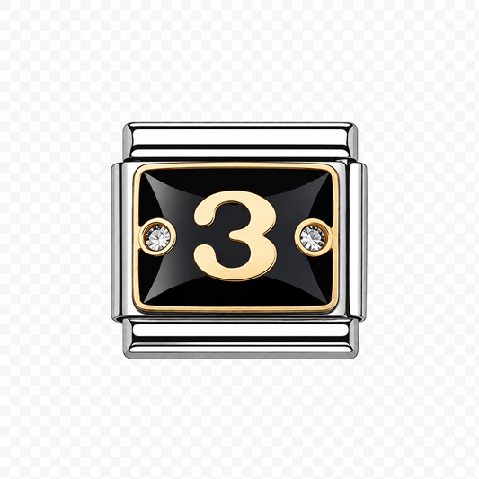 Number 3 with black background Italian Charm — Silver