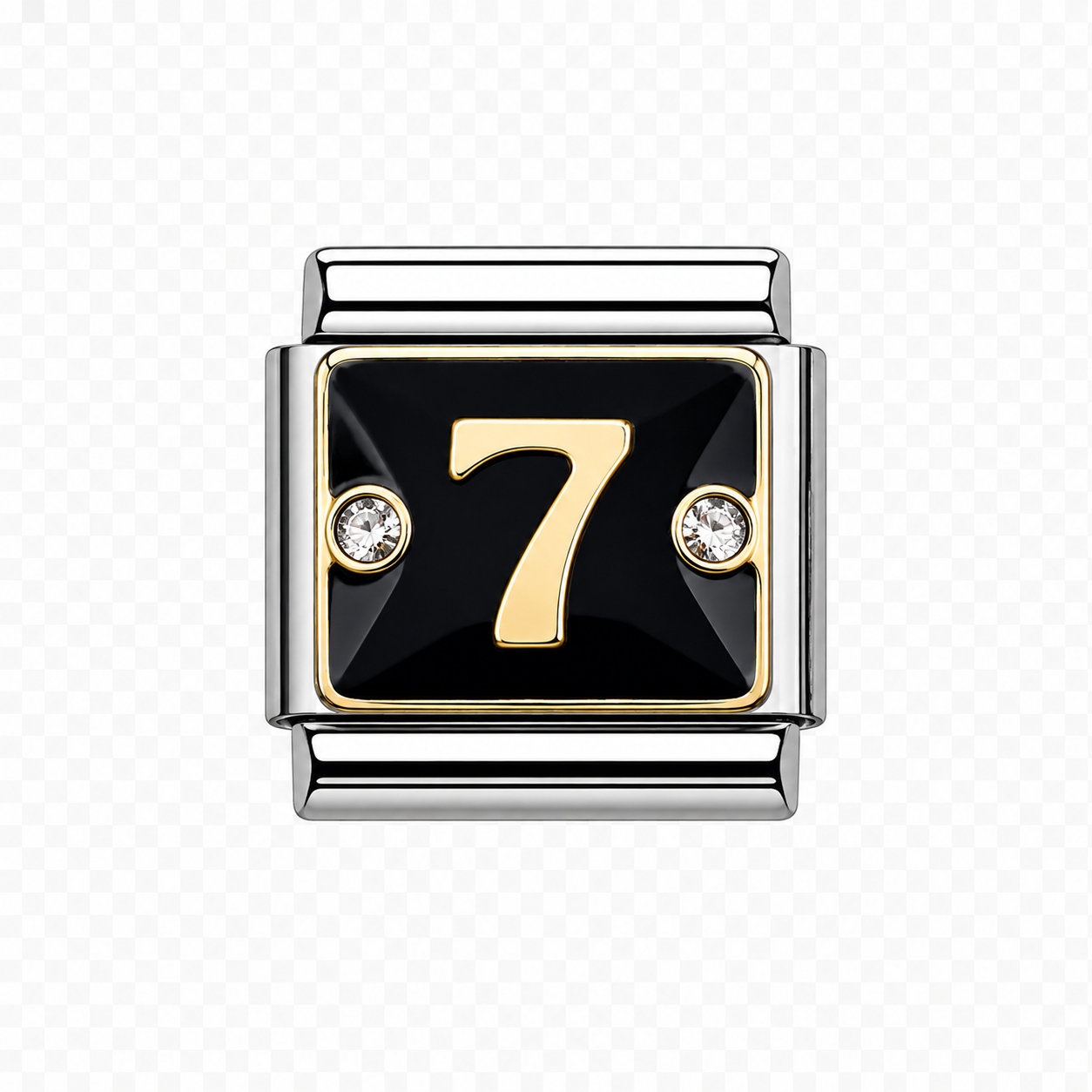 Number 7 black background Italian Charm — Silver