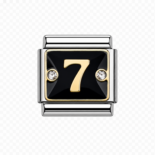 Number 7 black background Italian Charm — Silver