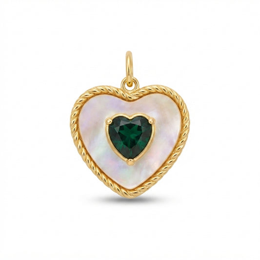 Pearl Green Gem Heart Charm
