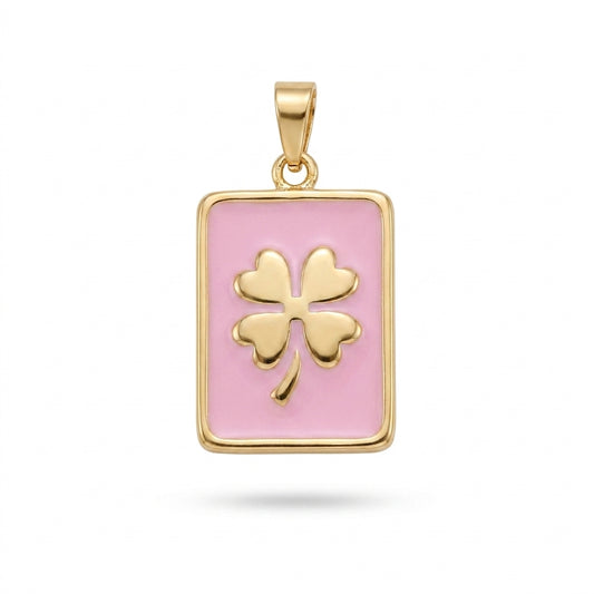 Pink Enamel Clover Rectangle Charm