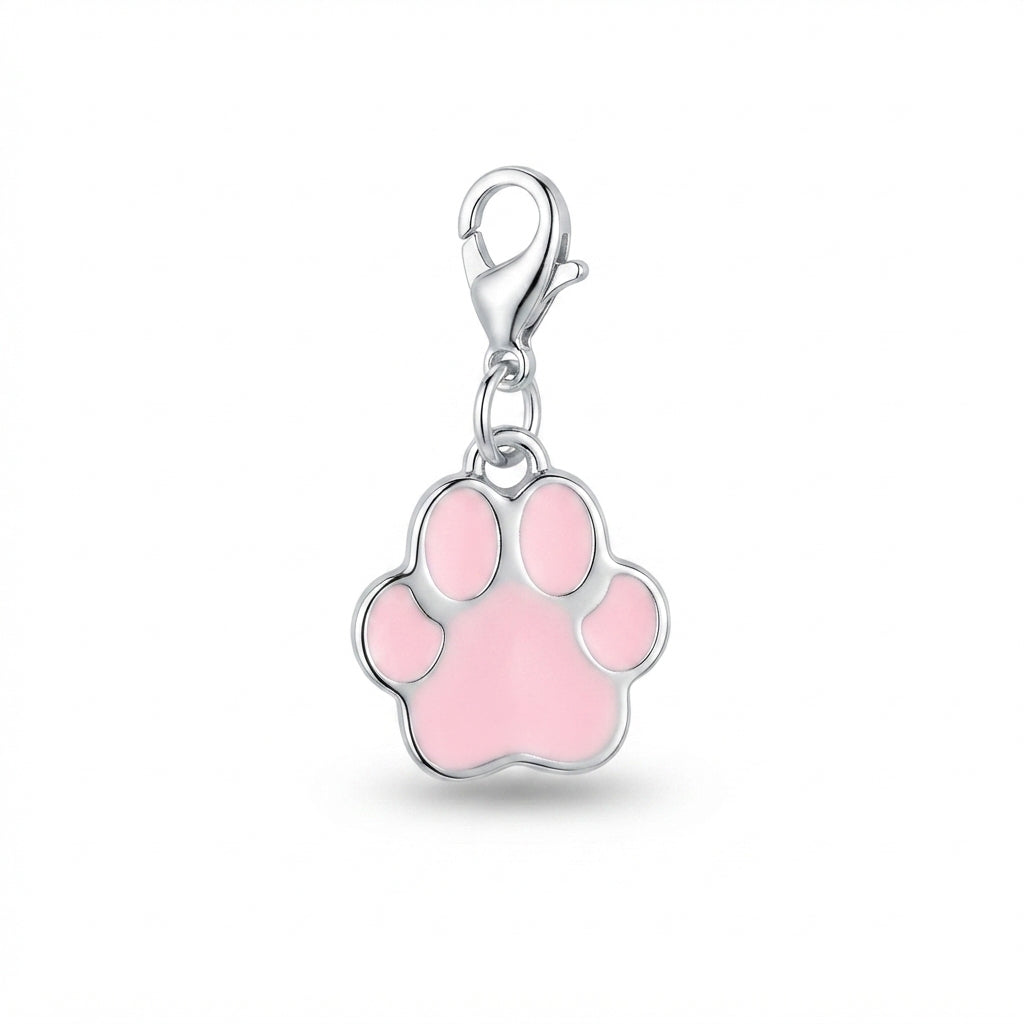 Pink Enamel Paw Print Clip Charm