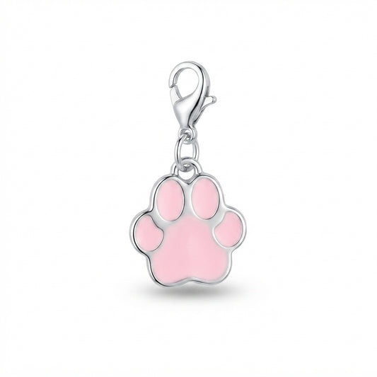 Pink Enamel Paw Print Clip Charm