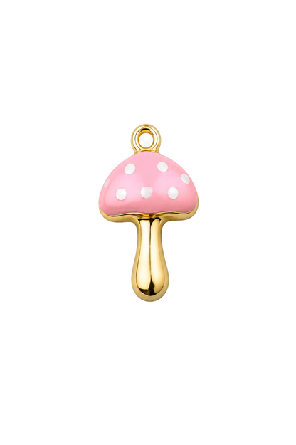 Pink with white Dots Enamel Mushroom Charm