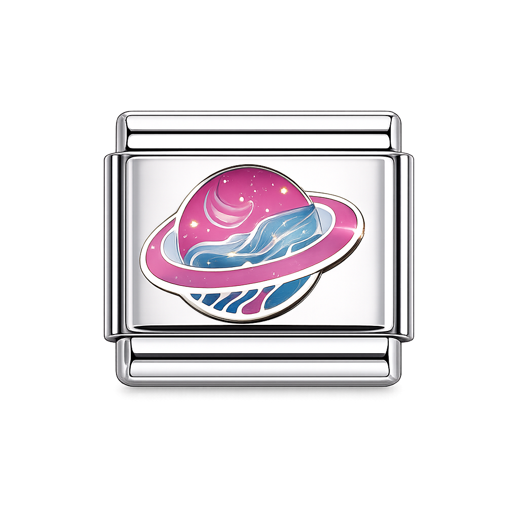 Pink and blue saturn Italian Charm — Silver
