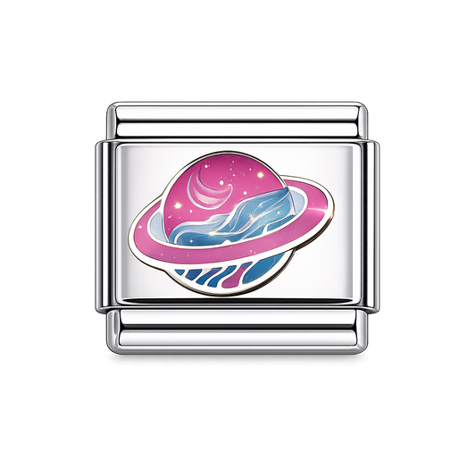 Pink and blue saturn Italian Charm — Silver