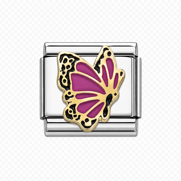 Pinky purple butterfly Italian Charm — Silver