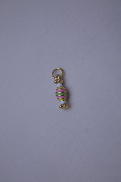 Gold Enamel Striped Candy Charm