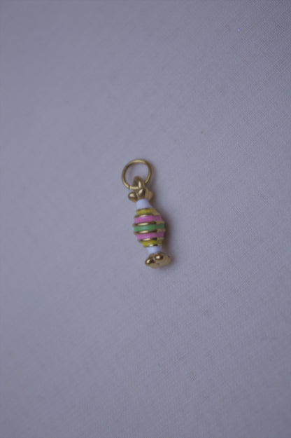 Gold Enamel Striped Candy Charm