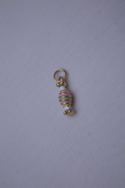 Gold Enamel Striped Candy Charm