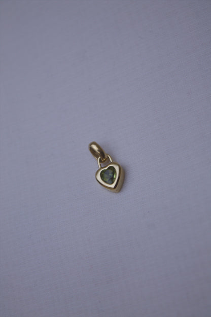 Gold Green Crystal Heart Charm