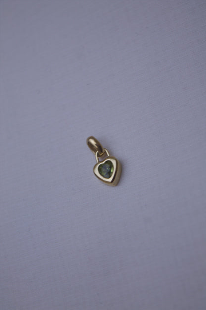 Gold Green Crystal Heart Charm