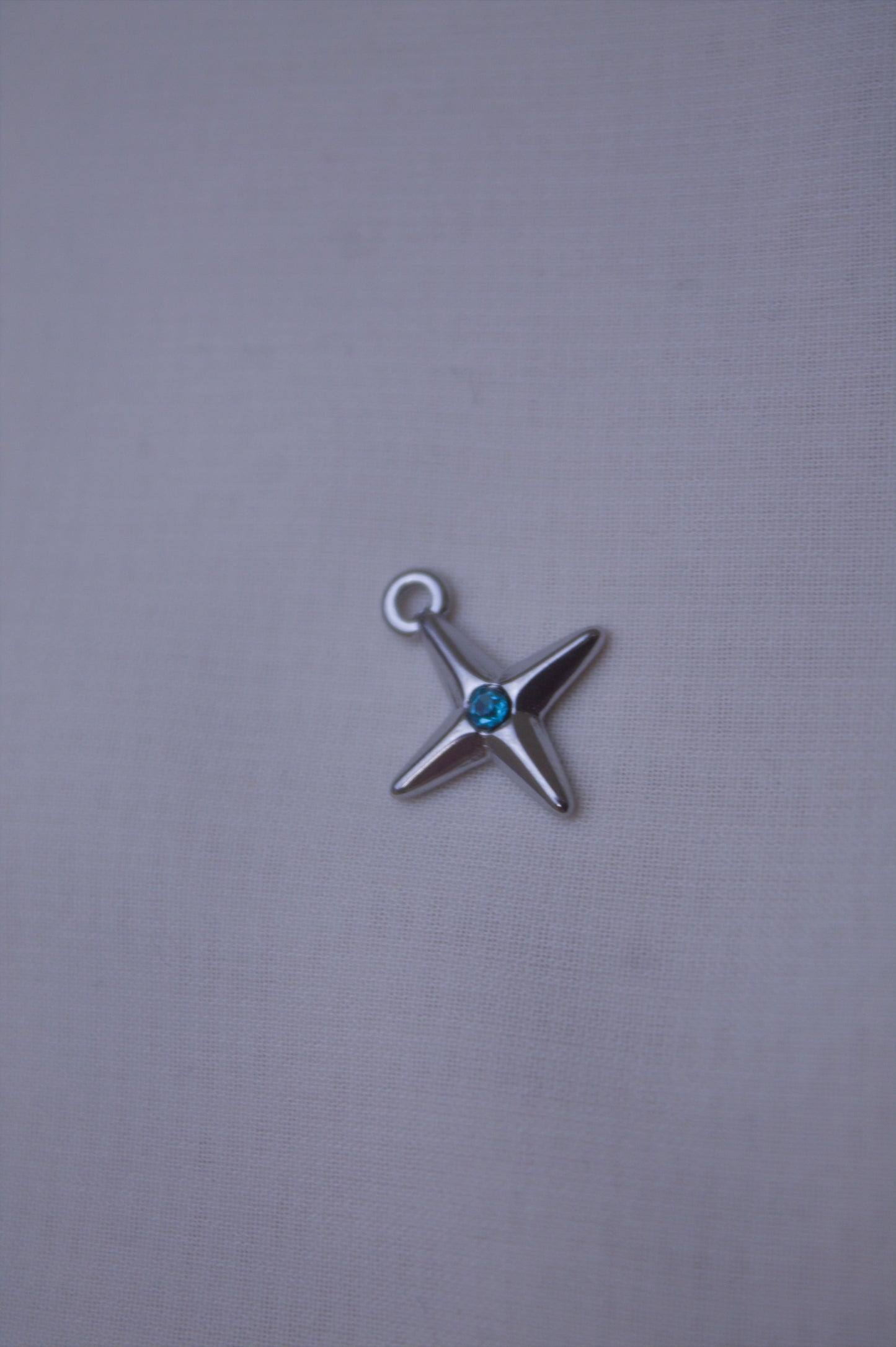 Silver Blue Crystal Cross Star Charm