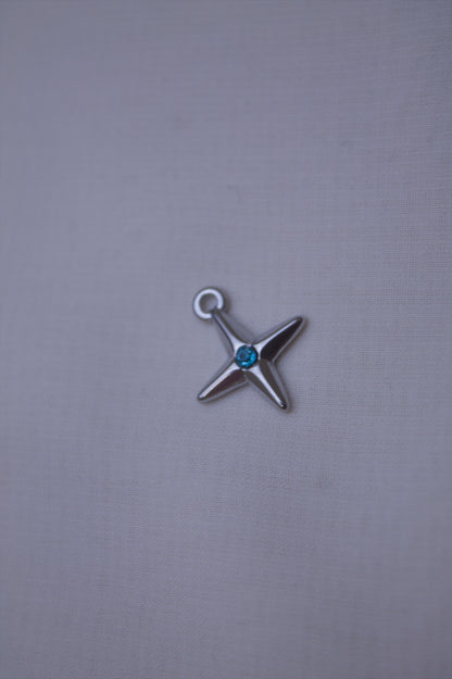 Silver Blue Crystal Cross Star Charm