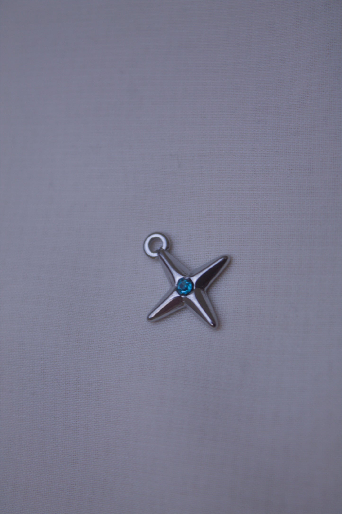Silver Blue Crystal Cross Star Charm