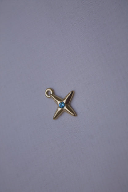 Gold Blue Crystal Cross Star Charm