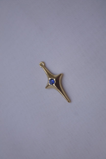 Gold Blue Crystal Cross Star Charm