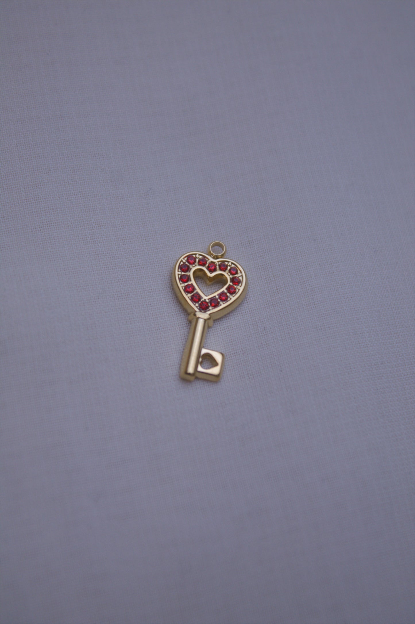 Gold Red Crystal Heart Key Charm