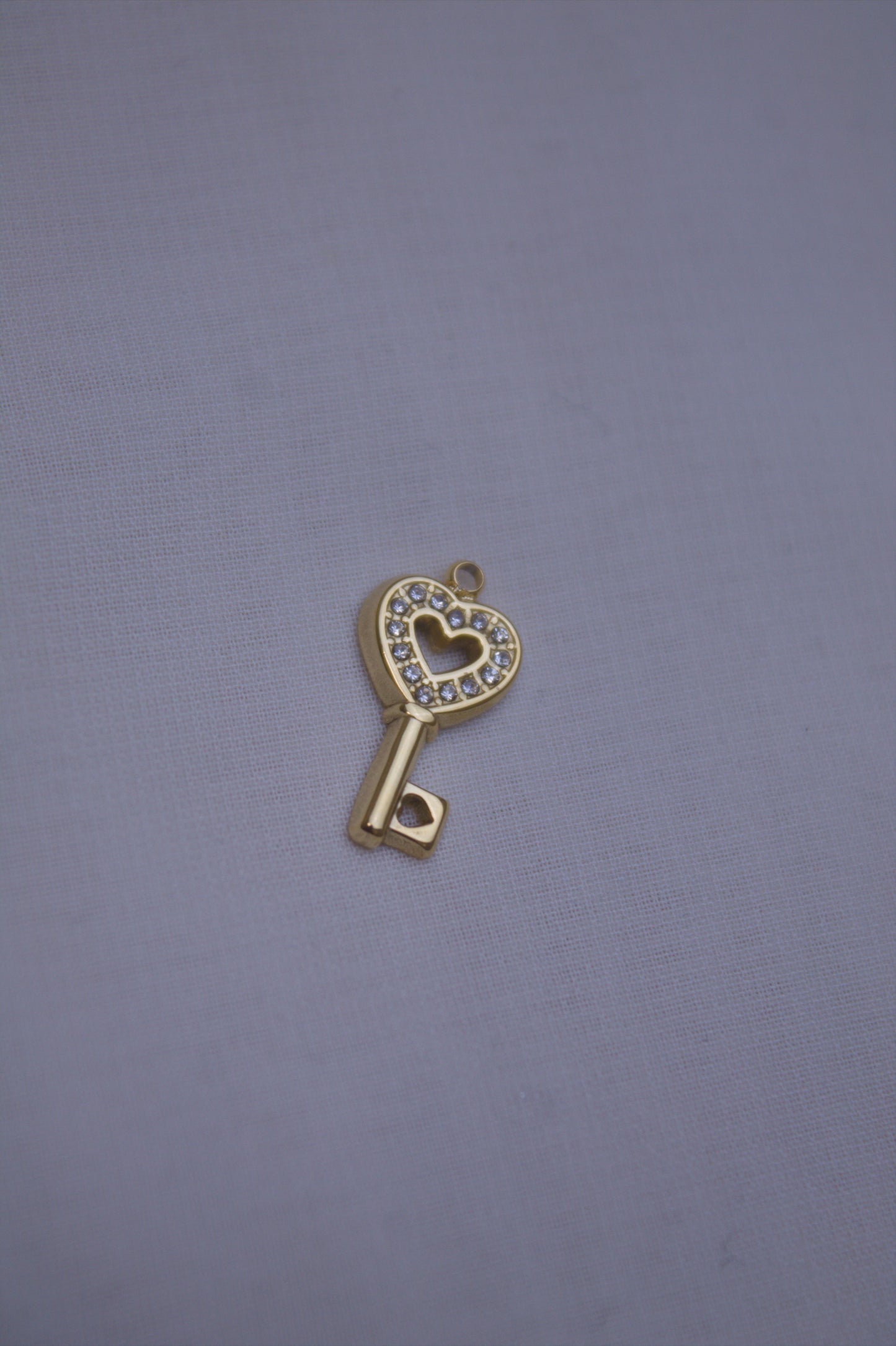 Gold Crystal Heart Key Charm