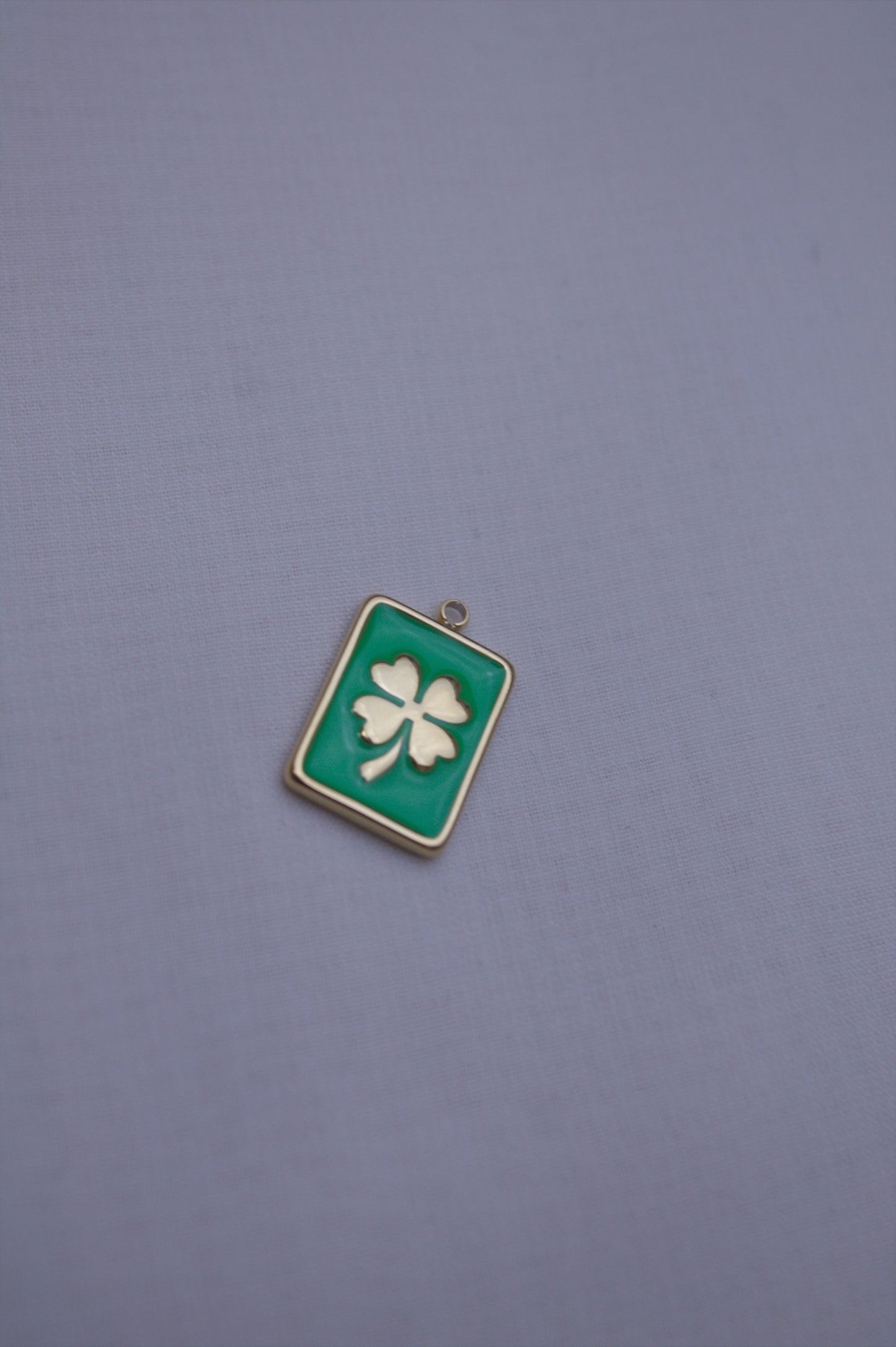 Green Enamel Clover Rectangle Charm