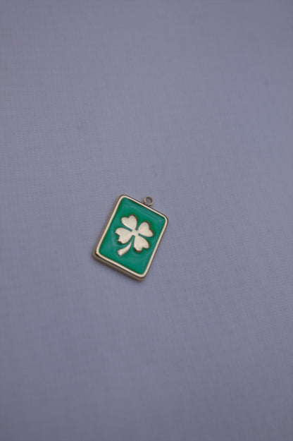 Green Enamel Clover Rectangle Charm