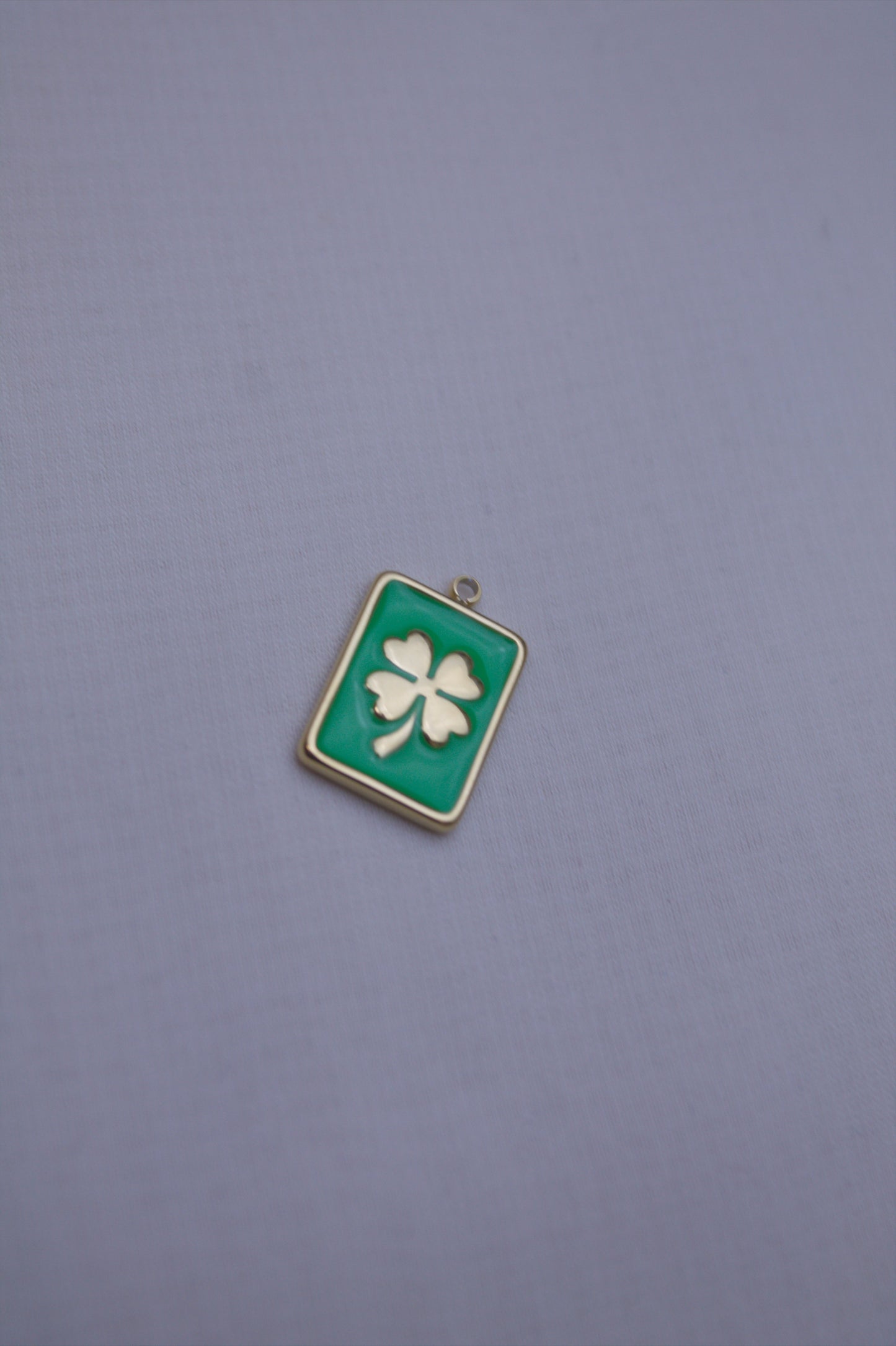 Green Enamel Clover Rectangle Charm