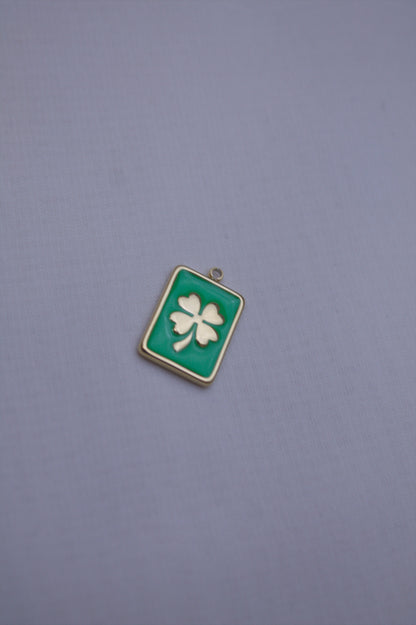 Green Enamel Clover Rectangle Charm