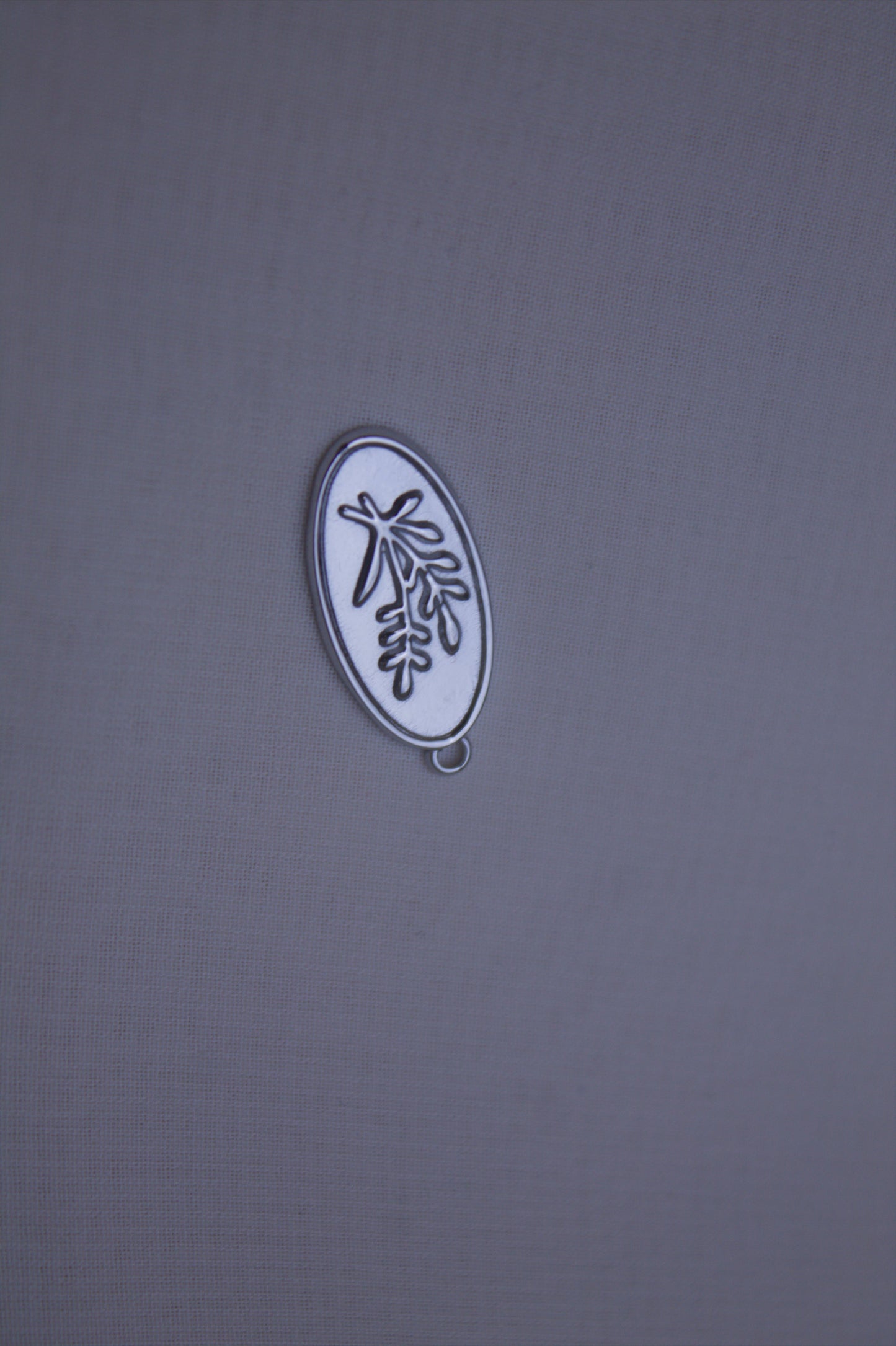 Silver Oval Herb Sprig Charm