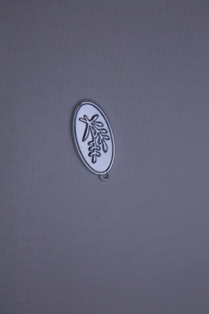 Silver Oval Herb Sprig Charm