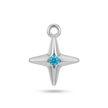 Silver Blue Crystal Cross Star Charm