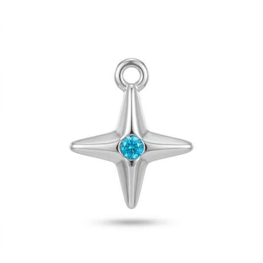 Silver Blue Crystal Cross Star Charm