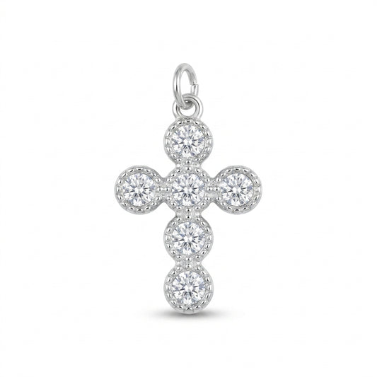 Silver Crystal Cross Charm