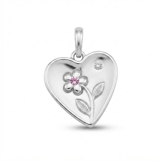 Silver Flower Heart Charm