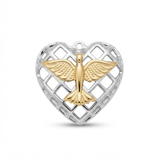 Silver Gold Dove Heart Charm