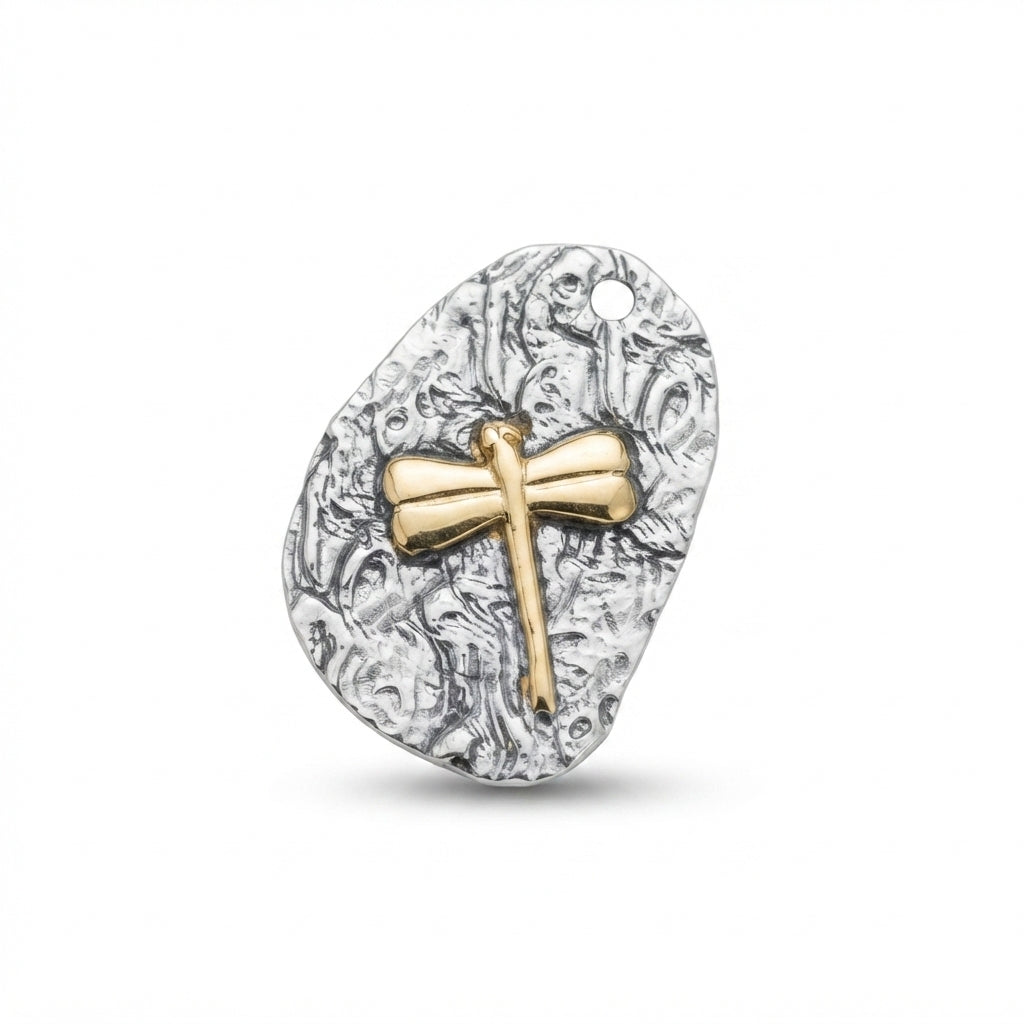 Silver Gold Dragonfly Tag Charm