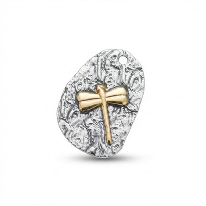 Silver Gold Dragonfly Tag Charm
