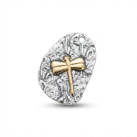 Silver Gold Dragonfly Tag Charm