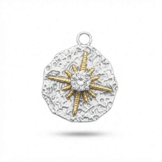 Silver Gold Sunburst Medallion Charm
