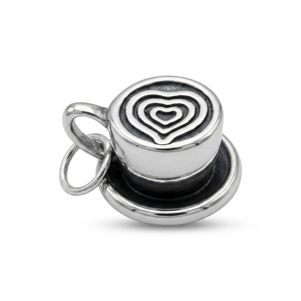 Silver Latte Art Coffee Cup Charm