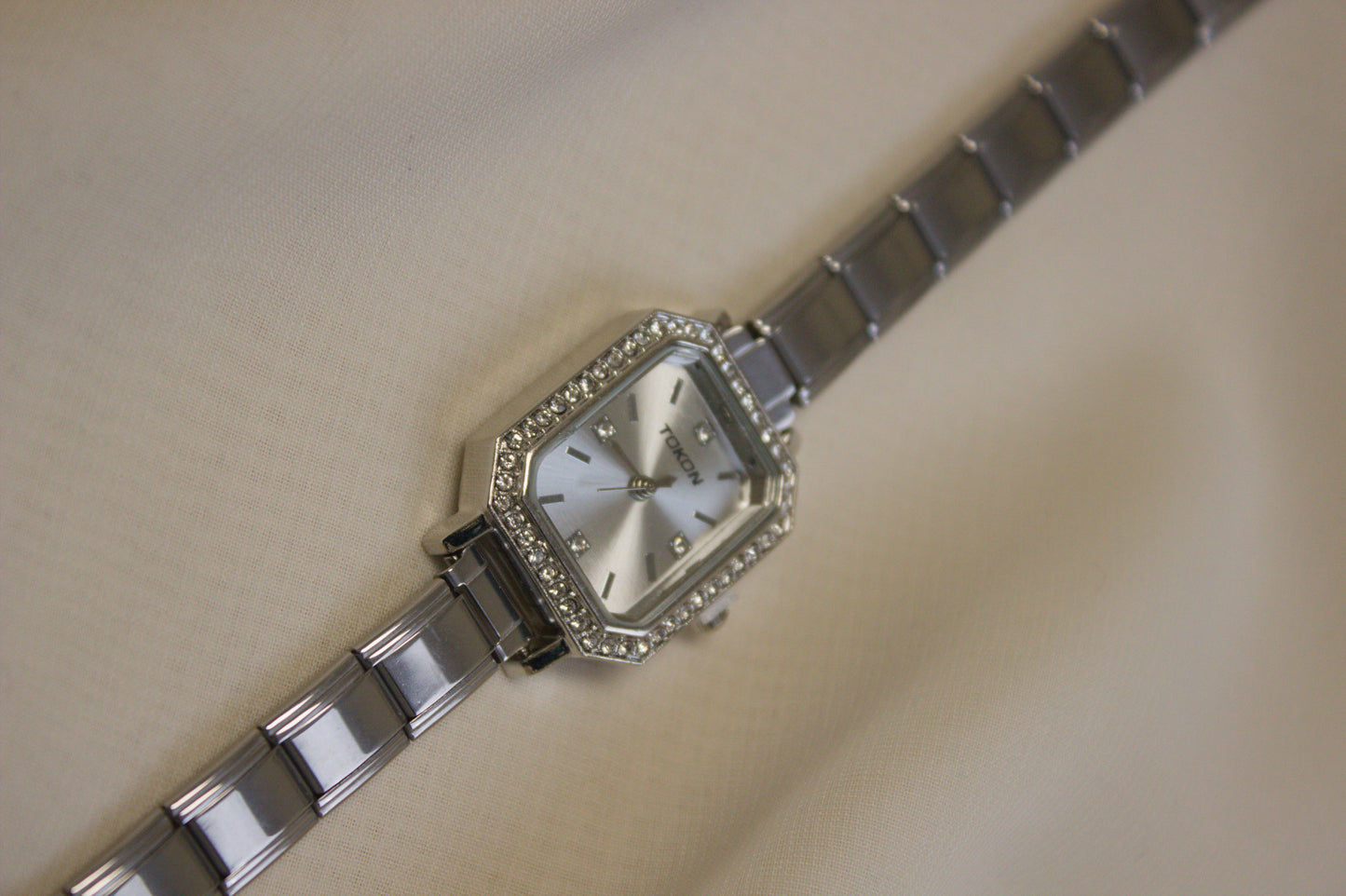 Silver Link Octagonal Crystal Bezel Silver Dial Italian Watch